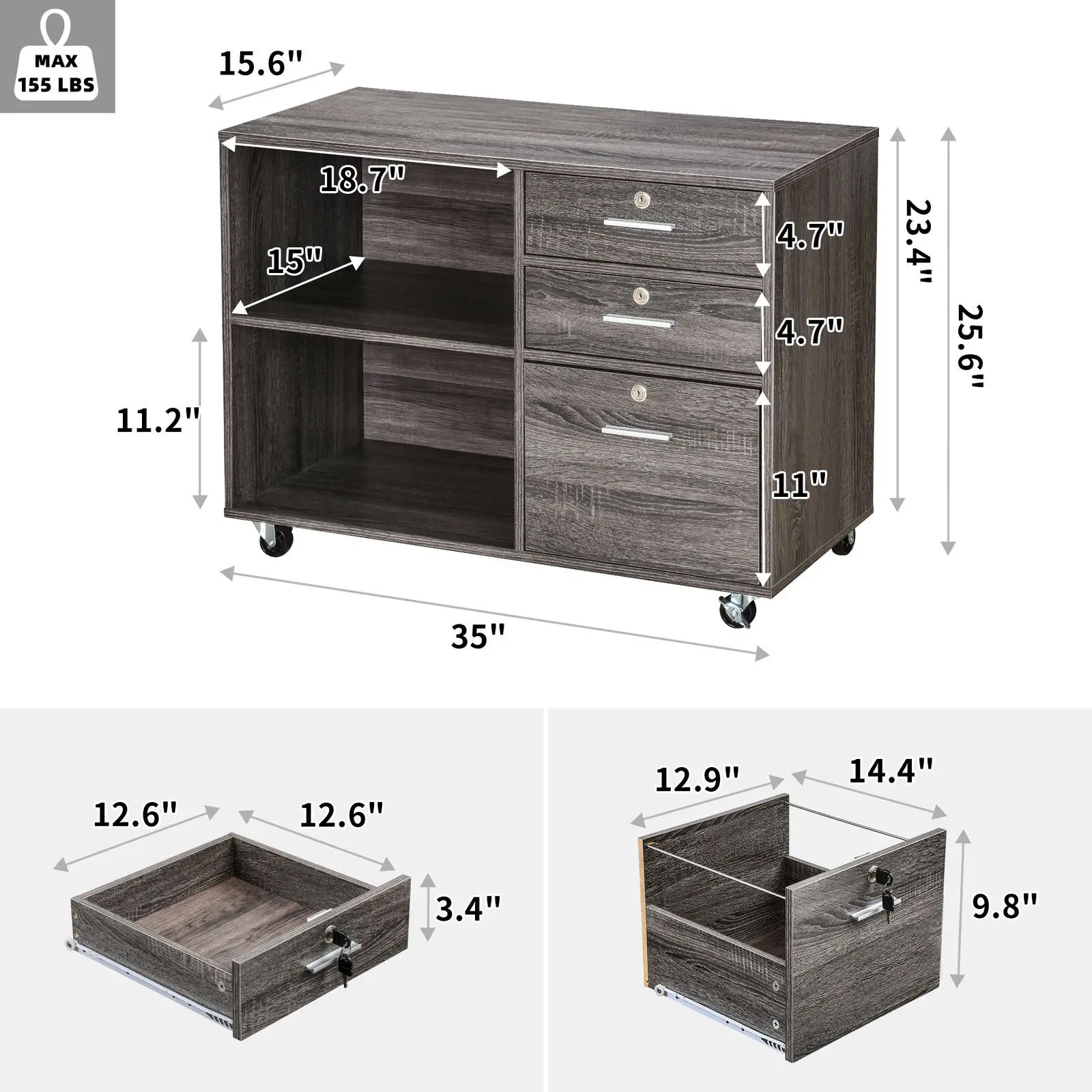 Armoire de Rangement Ouverte avec Serrure, Meuble de Rangement 3-MELEvaluFile
