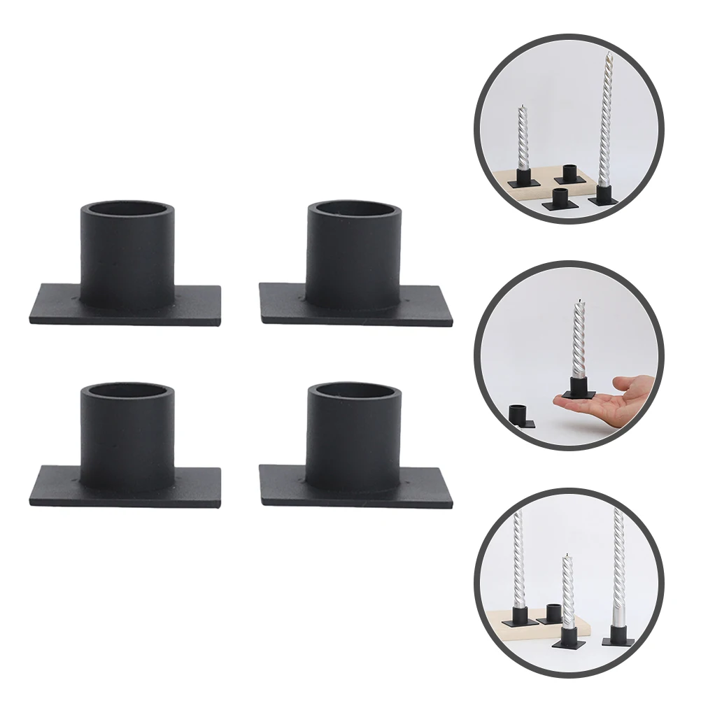 

4pcs Art Candlestick Creative Holder Square Tabletop Stand For Home Decoration Black Iron Holder Household Decorative