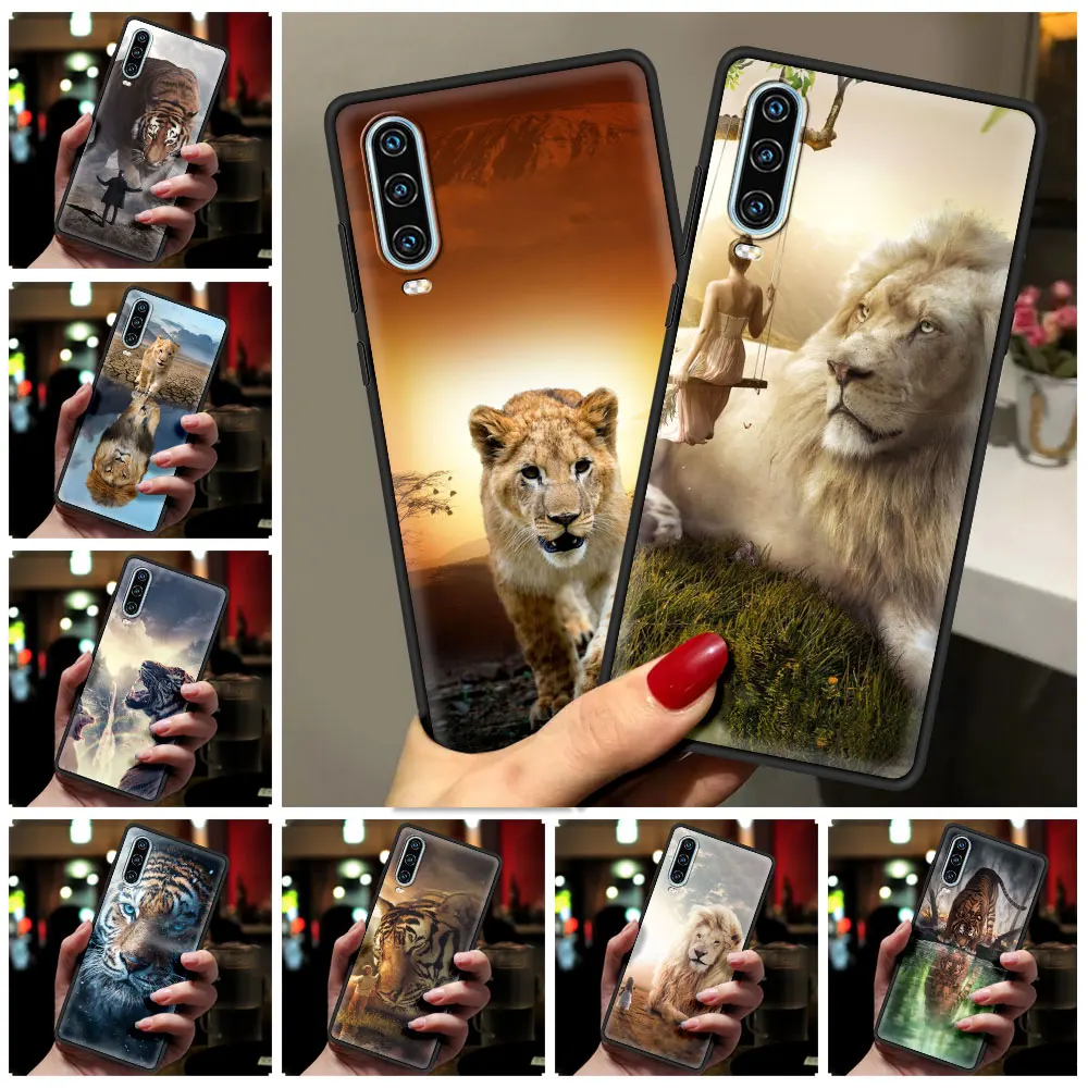 Animal Tiger Lion Phone Case For Huawei P30 P40 Lite E P50 P20 Pro Y9 Y7 Y6 2019 P Smart 2021 Z Y6p Y7a Y9s Black Cover Silicone