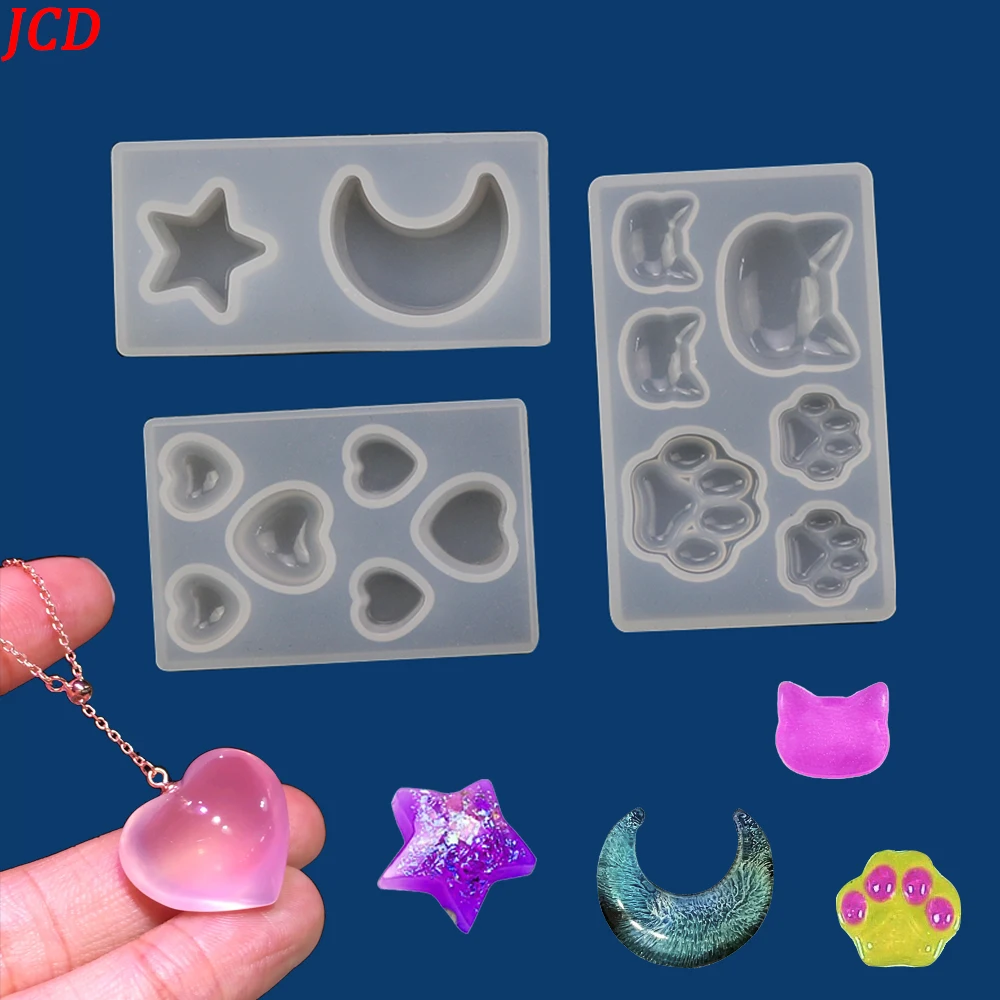 1PCS Resin Silicone Cat Paw Bear Paw Moon Star Heart Love Liquid Mold DIY Resin Pendant Necklace Pendant