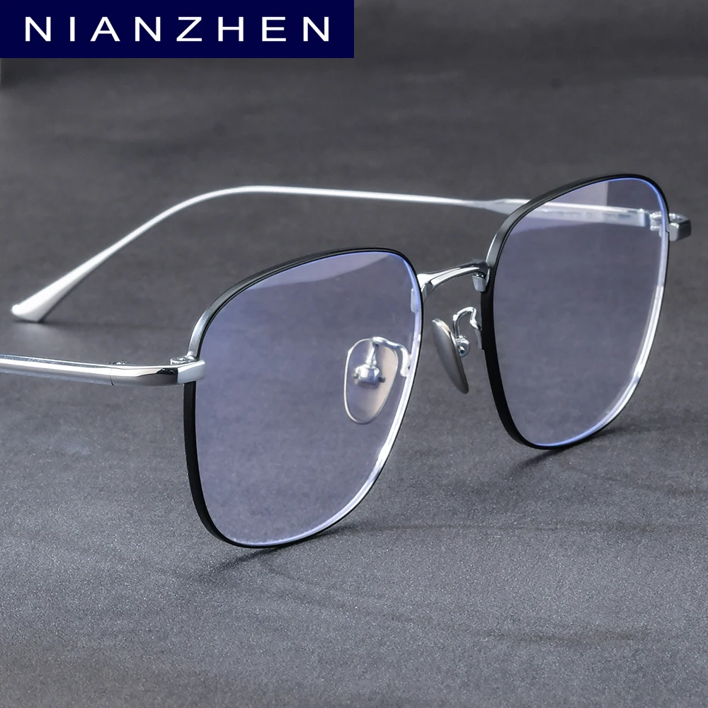 NIANZHEN Titanium Alloy Glasses Frame Men Square Brand Design Eyeglasses Ultralight-Weight Retro Eyewear Spectacles Women 703