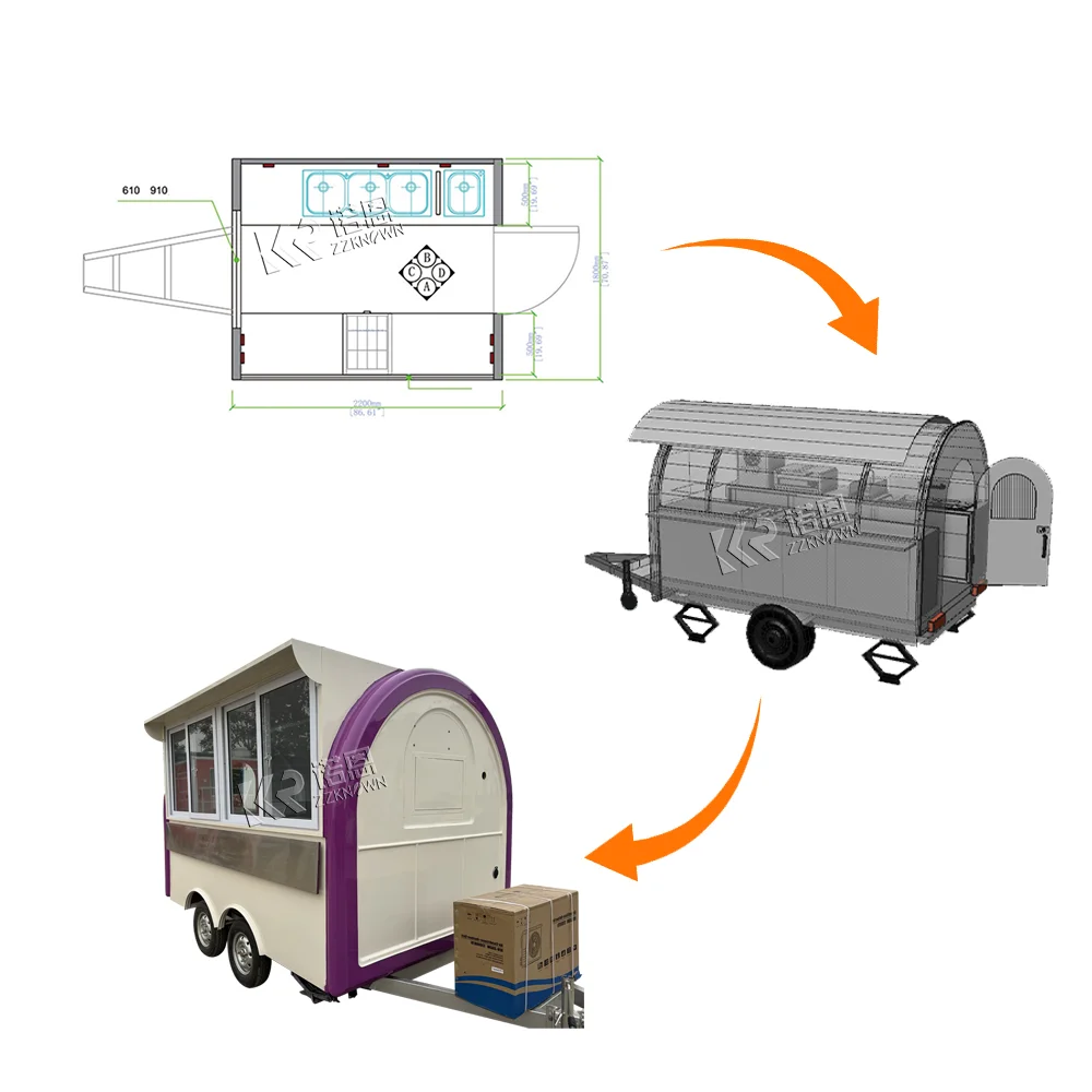 Outdoor Mobile  Food Trailers Fully Equipped Prefab Container Restaurant Food Truck Taco Cart Coffee Bar Pizza Bbq Kiosk view 4