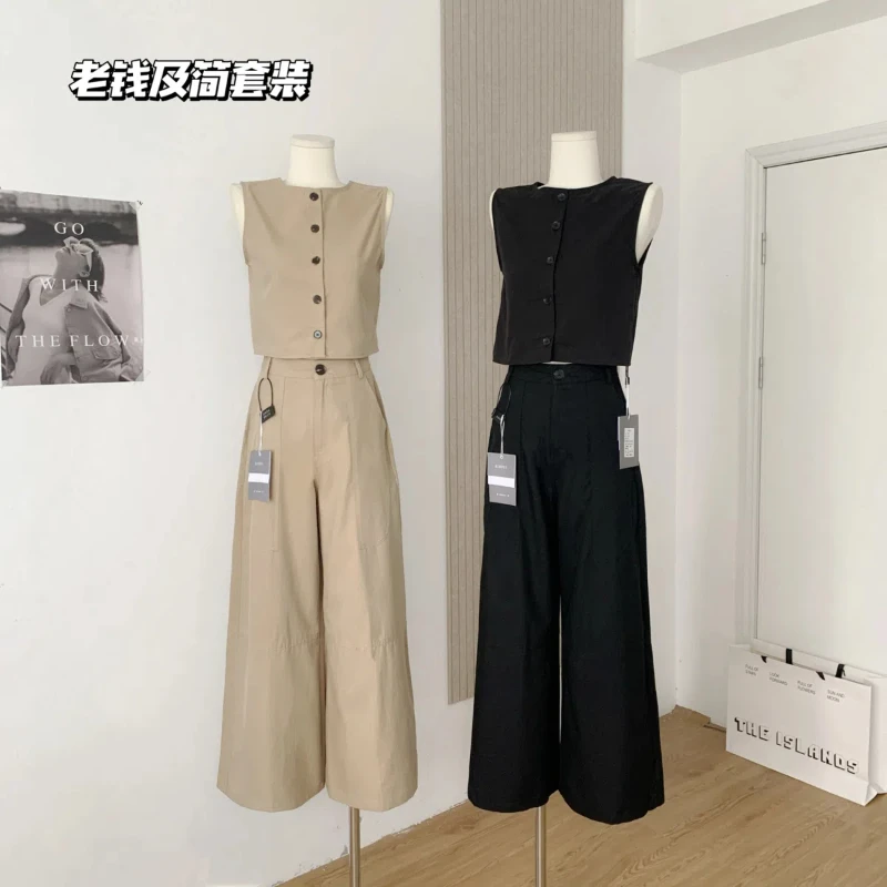 

Summer Fashion New Style Milan Art Museum/Military Minimalist Design Two-wear Vest + Wide Pants Suit