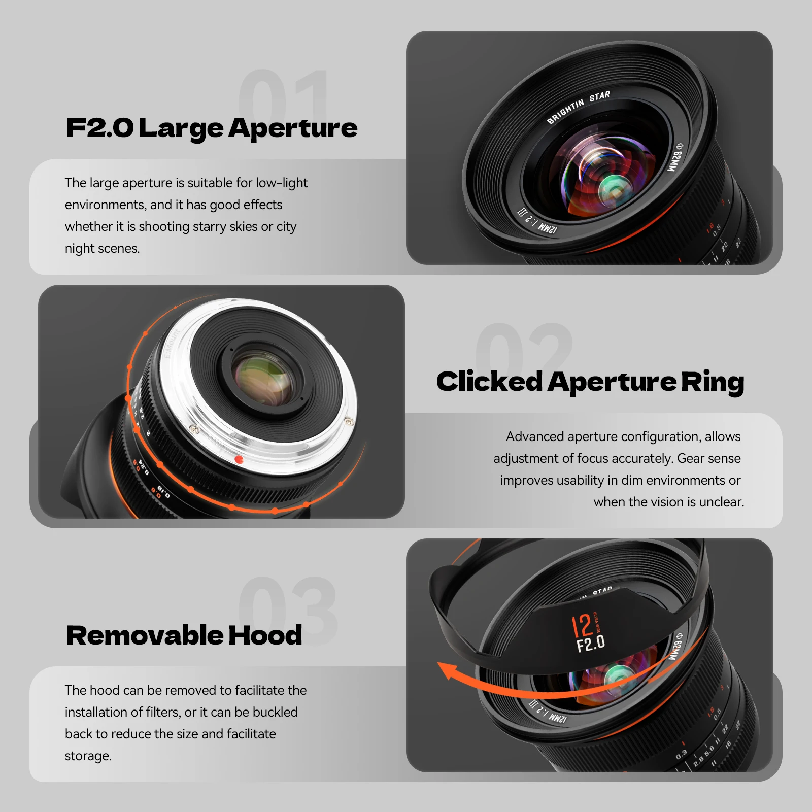Brightin Star MF 12mm F2.0 III APS-C عدسة كاميرات بفتحة واسعة للغاية لهاتف Sony E Nikon Z Canon RF Fuji XF M4/3