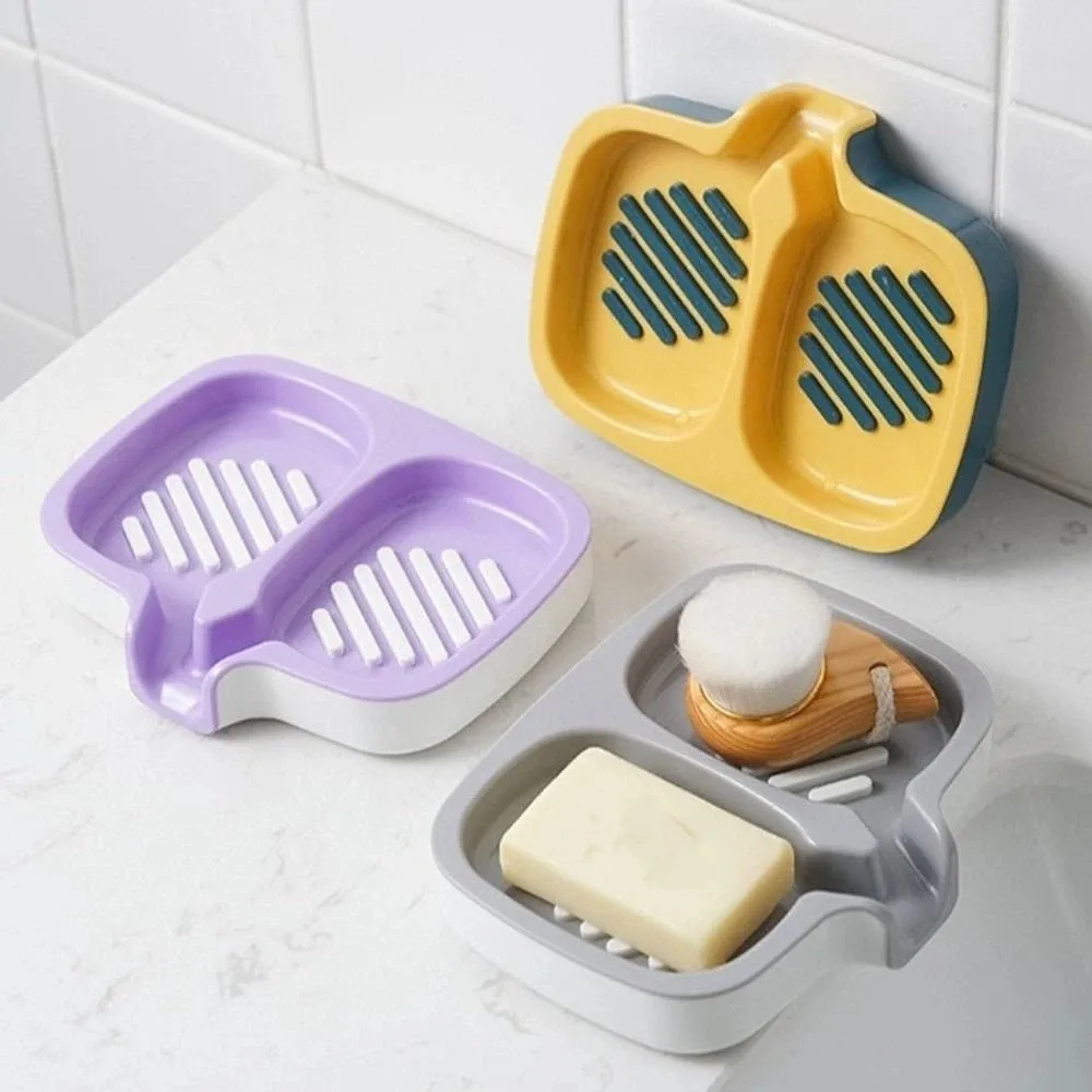 2 IN 1 Double-Layer Soap Dish Anti-Slip Quick Drainage Soap Container Ventilated No Drill Soap Tray Washing Table