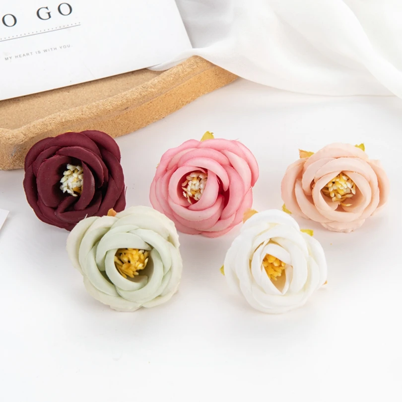 10 Pcs Artificial Flower Silk Tea Rose Bud Scrapbook Diy Home Vase Wedding Candy Box Christmas Wreath Outdoor Garden Decoration