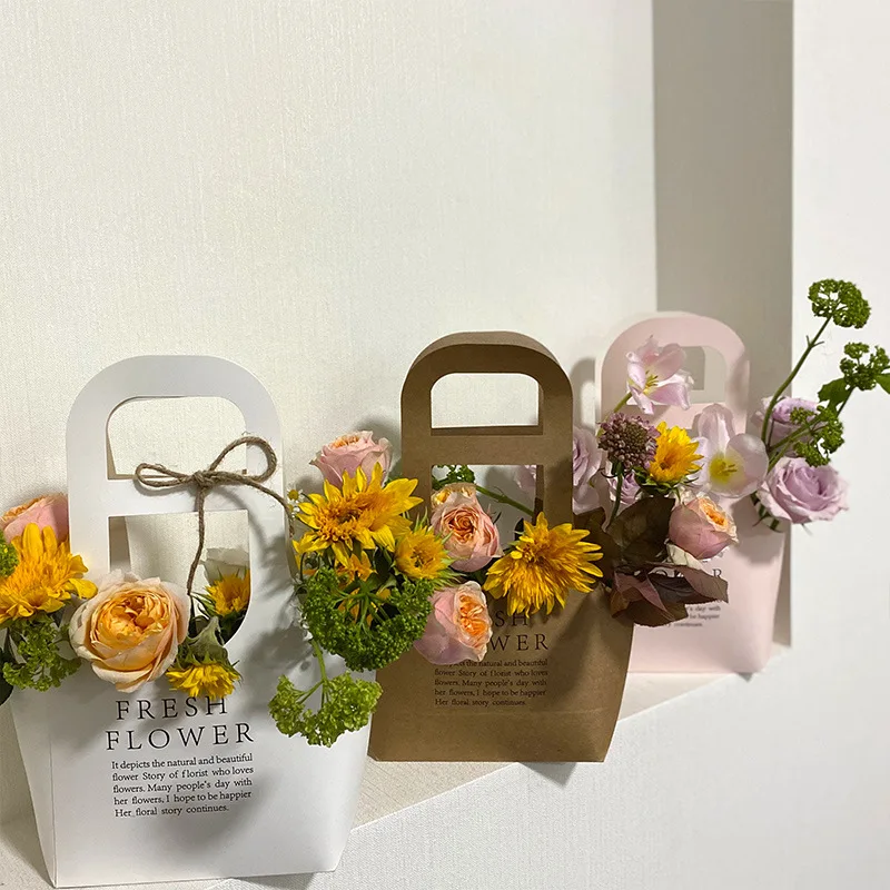 Packaging Flower Boxs Rose Wrapping Handheld Waterproof Kraft Paper Bag Arrangement Valentine'S Day Wedding Decoration Gift Bag