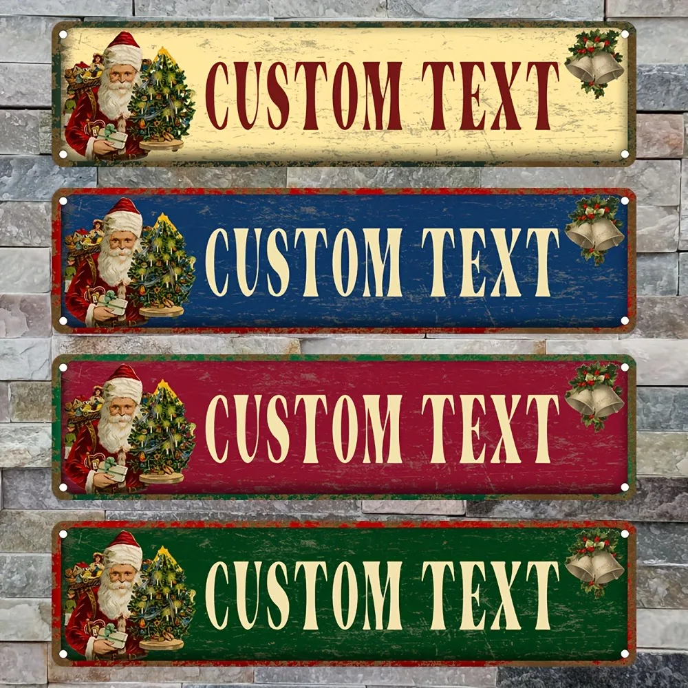 Custom 2D Flat Xmas Aluminum Sign 10.16x40.64cm Personalized Text Vintage Home Bar Office Wall Art Decorative Use Only