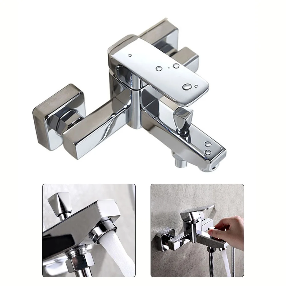 Alloy Basin Faucet Chrome Wall Mounted Hot Cold Water Dual Spout Mixer Tap For Bathroom Splitter Bath Shower Basin