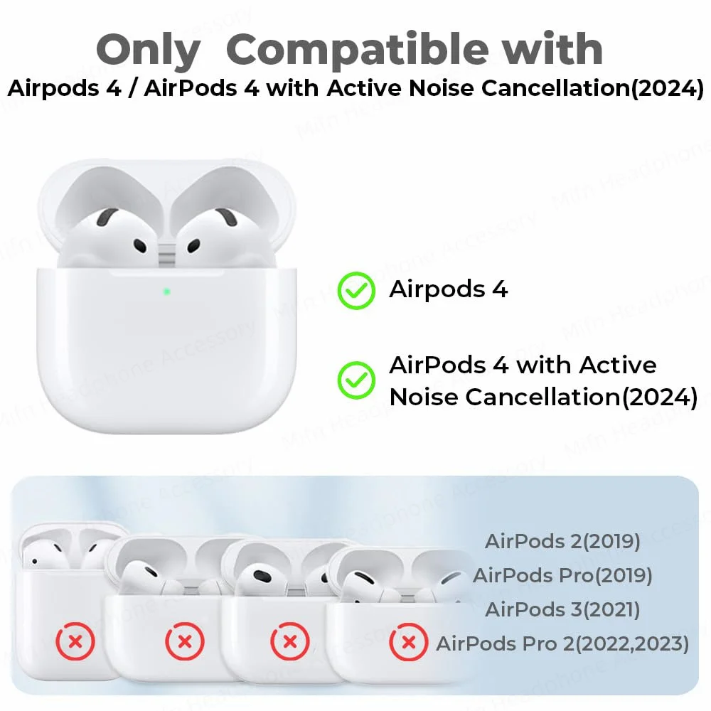 Wiele możliwości wyboru dla nowych słuchawek Apple AirPods 4（USB-C)/AirPods 4 na rok 2024 Etui z zestawem czyszczącym, smyczą, przezroczyste, miękkie etui