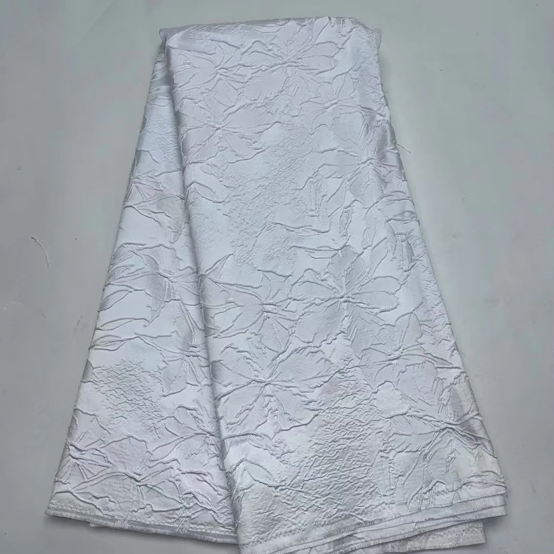 

New Design White Damask African Lace Fabric 2025 High Quality Nigerian French Jacquard Brocade Lace Fabric For Dress KJK25122