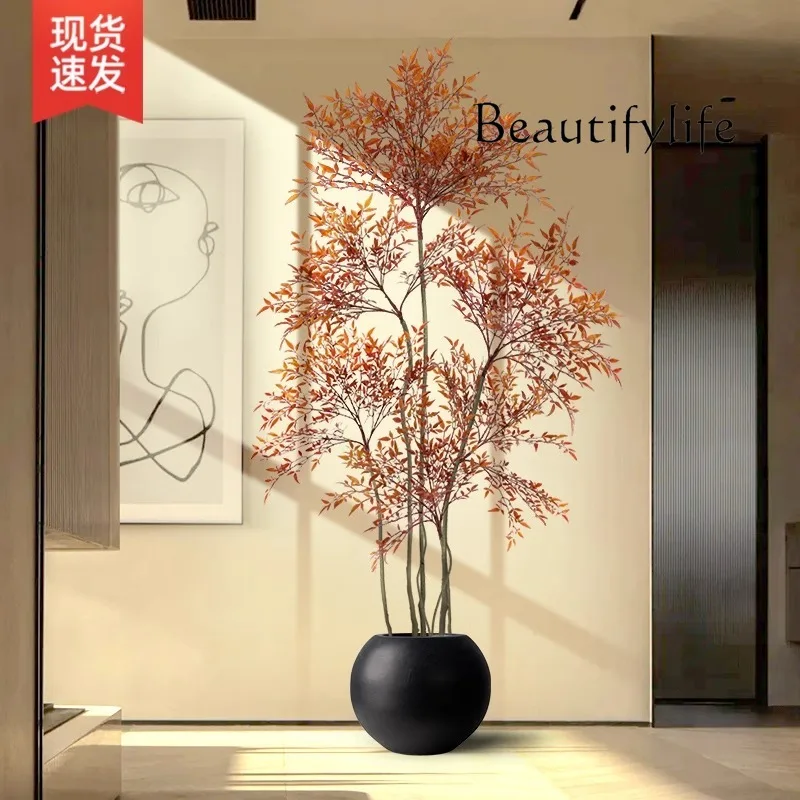 Simulation green plant Nantianzhu high-end light luxury indoor living room TV cabinet floor ornament potted false tree