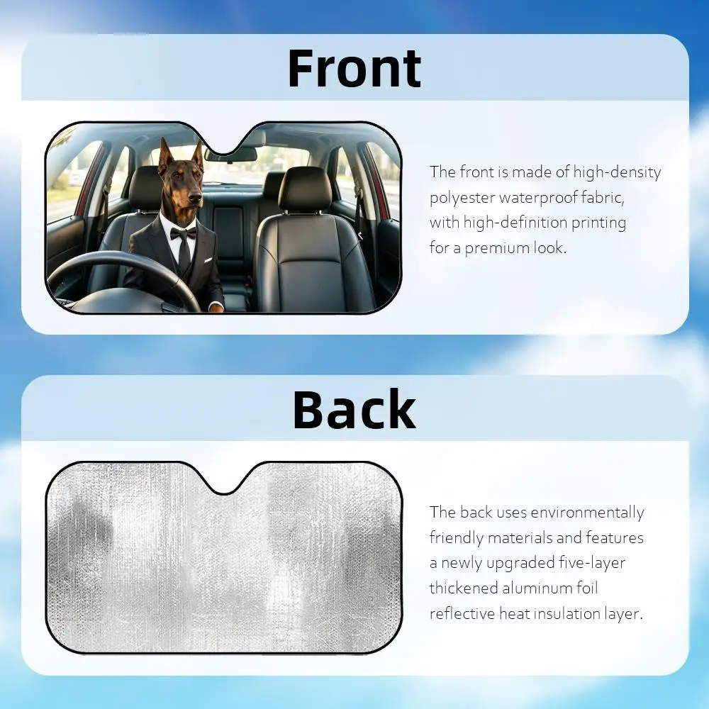 Doberman Pinscher Dog Driving Sun Visor Reusable Aluminum Foil Car Windshield Sun Visor UV Protector Heat Insulation Cover Shade