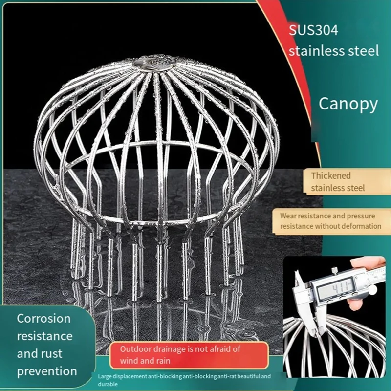 AB15-Stainless Steel Gutter Guard Downspout Gutter Guard Filter Strainer Protection Anti-Clogging Cover Outdoor Patio