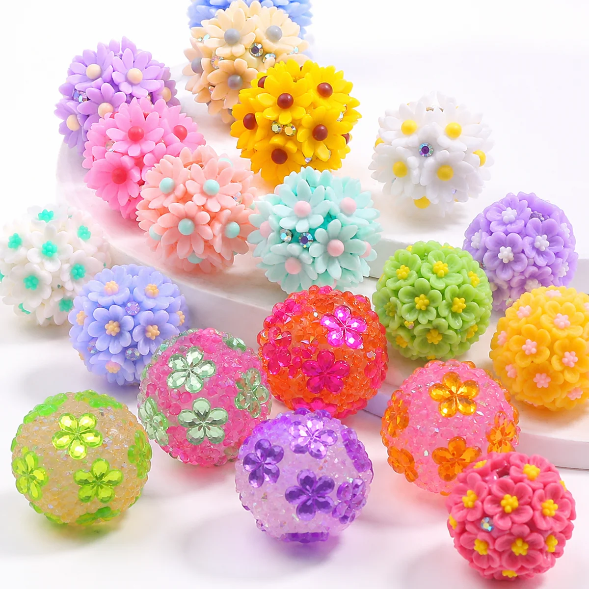 18-20mm Flower Ball Beads Mixed Colors, Pearl Rhinestone Rose, Daisy & Hydrangea Beads for DIY Jewelry Making Crafts Accessories