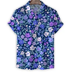 Colorful 3d Print Floral Hawaiian Shirt For Men Summer Vacation Short Sleeve Shirts Tops Street Beach Oversized Lapel Blouse