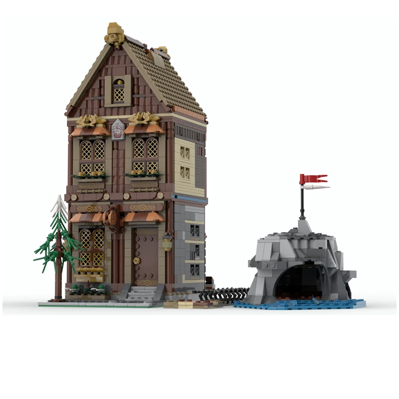 Medieval vista de rua modelo moc tijolos de construção viking ferramenta arma loja modular technolog presente feriado montar crianças brinquedo terno