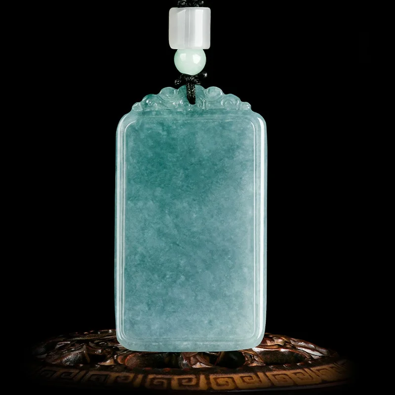 Natural Burmese A-Grade Jadeite Pendant Ice Species Blue Water Ruyi Cloud Shape Lucky Amulet Necklace for Women Men Jewelry Gift