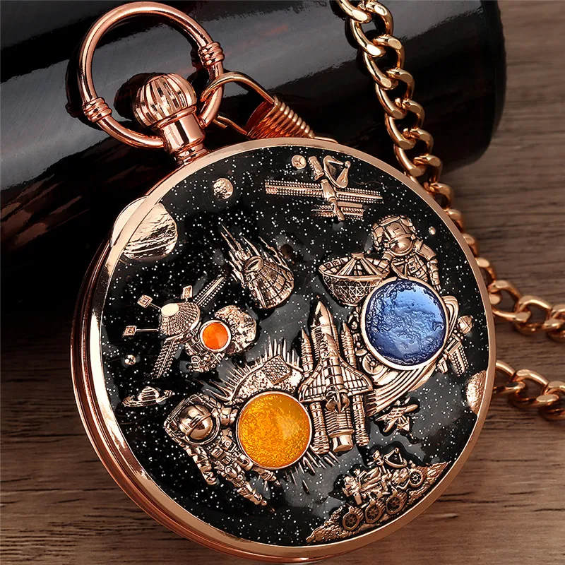 Antique Outer Space Astronauts Design Playing Song Watch Men Women Manual Quartz Pocket Watches with Music Pendant Chain Gift