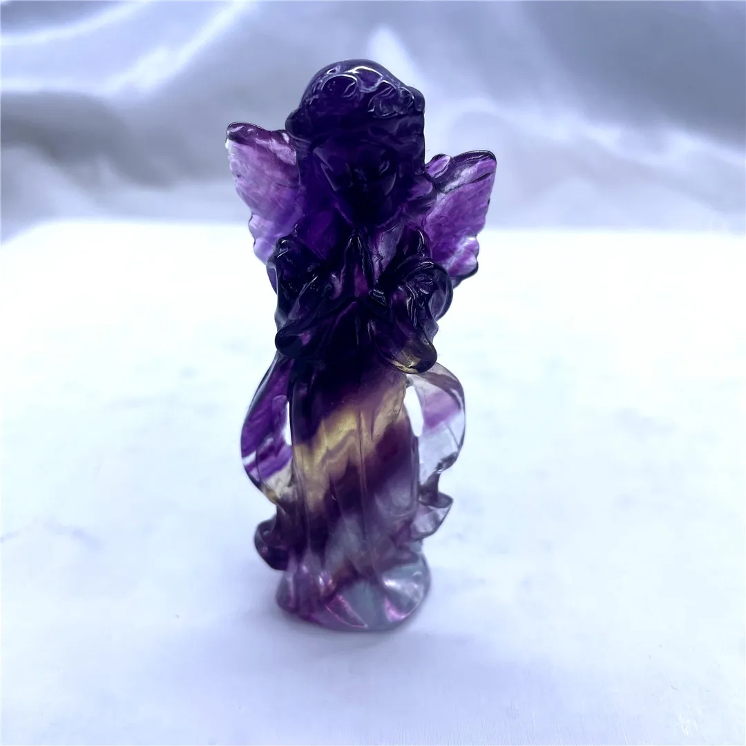 8cm Beautiful Color Fluorite Crystals Natural Quartz Carved Angel Figures Healing Reiki Stones Girl Gifts 2024