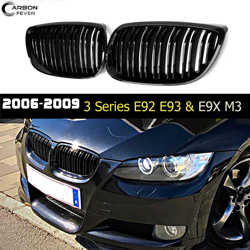 Dual-Slat Carbon Fiber Car Front Bumper Racing Grills For BMW 3 Series E92 E93 (And It's M3) Coupe Cabriolet 2006-2009 Pre-LCI