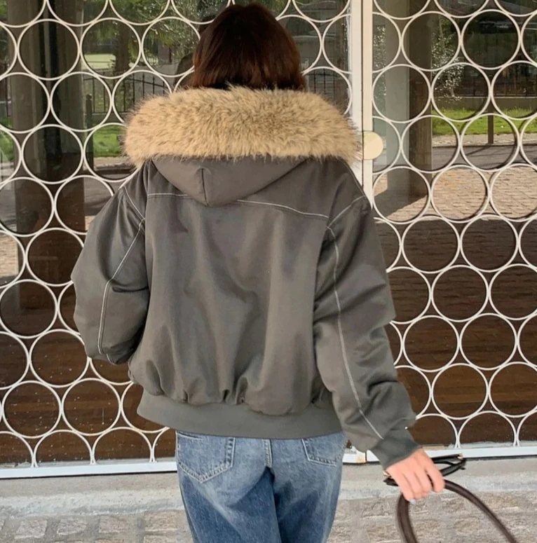 Manteaux pour femmes, Streetwear, col en fourrure, Parkas à capuche, Y2k, Harajuku, vestes épaisses rembourrées, décontractées, fermeture éclair, gothique