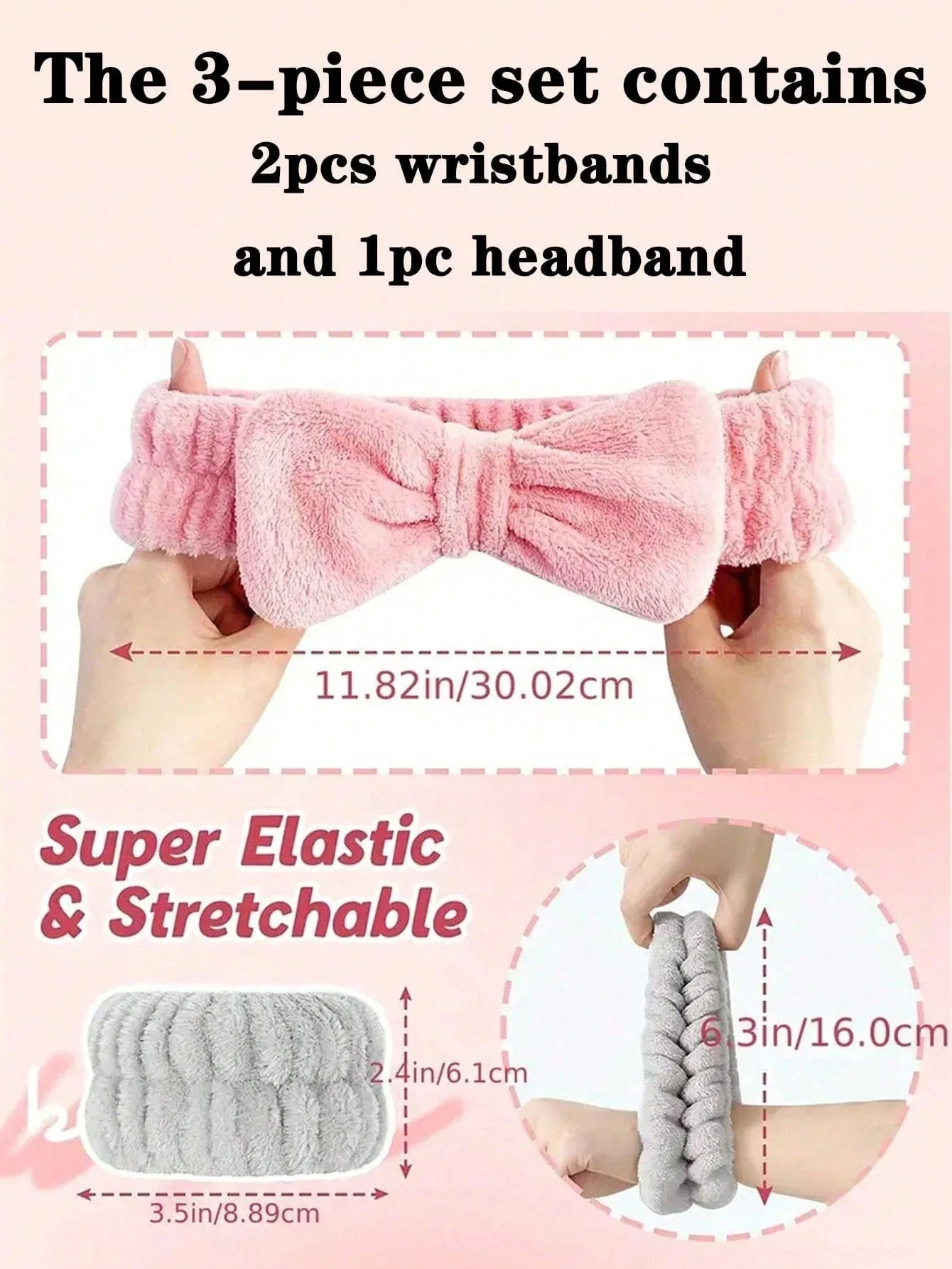 

Набор из 3-1 шт. повязок для умывания лица и ремешков для запястий, повязки для макияжа, повязки для умывания, повязки для ухода за кожей, розовые
