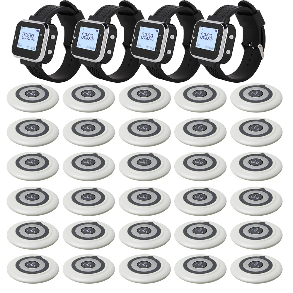 

CATEL CTW06 Restaurant CTT19 30 Call Buttons Transmitters 4 Watch Pager Guest Waiter Pager Queue Calling System Table Buzzer