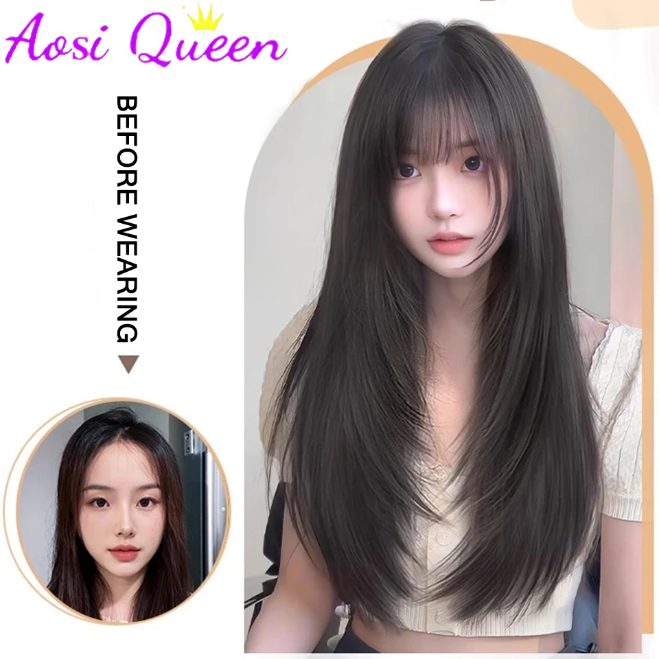 AS 12.5*12.5CM Women\'s Hair Topper Fluffy Synthetic Hairpin Top Wavy Curly Layered Long Straight Hair Hair Piece Replacement Wig
