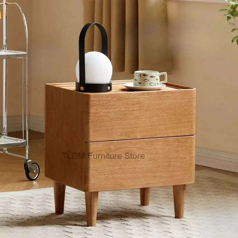 Wood Nightstand Handle-less Hidden Pull Design Tapered Short Legs Minimalist Compact Storage Bedside Side Table for Bedroom
