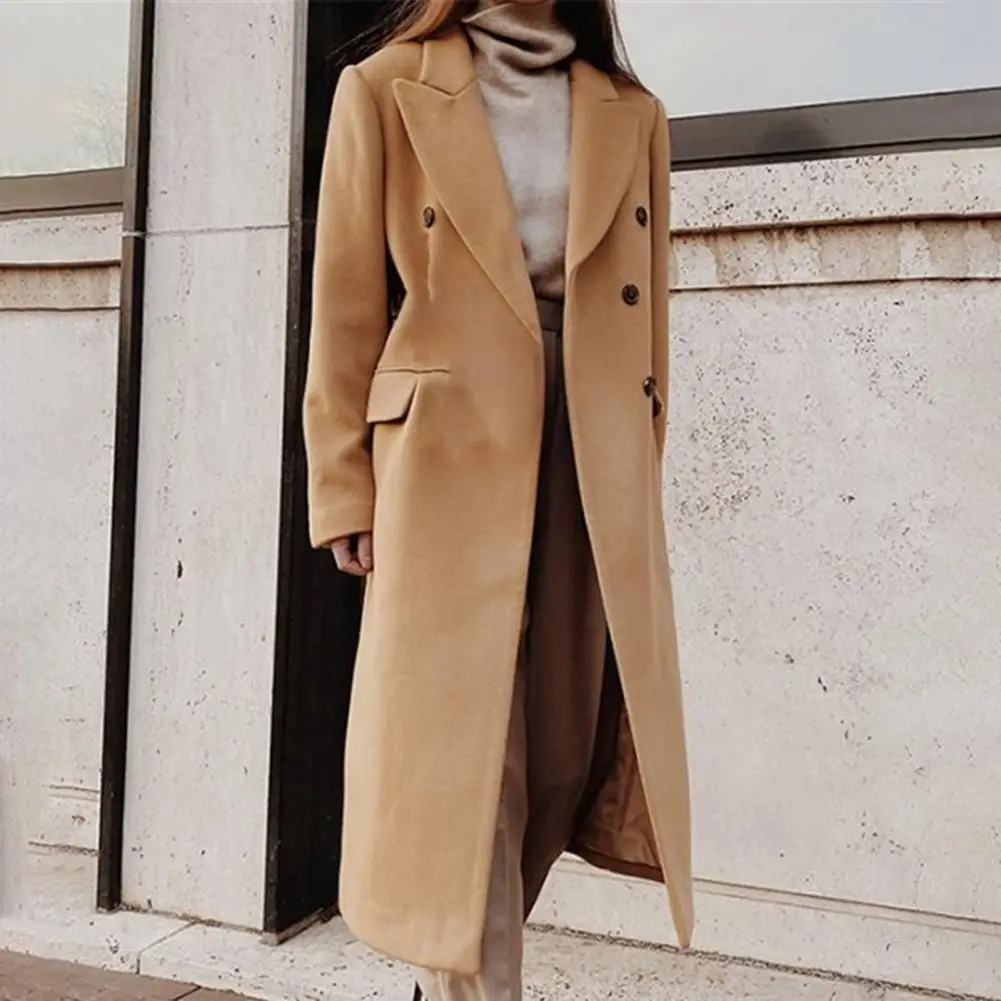 Woolen Suit Jacket Korea Style Overcoat Elegant Double Breasted Lapel Woolen Coat  Solid Color Long Female Wool & Blends Coat