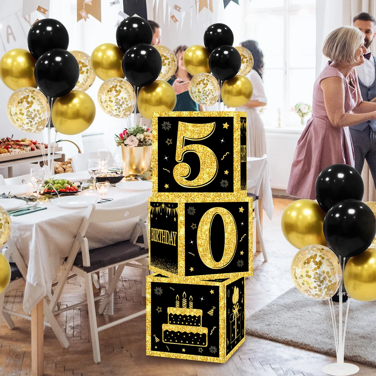 Gold Black Birthday Number Boxes 18 3pcs 30 40 50 60 Years Old Birthday Paper Boxes Decoration Adult Birthday Party Decoration