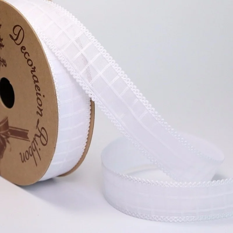 Width 25mm Square Lattice Pattern Double-deck Organza Ribbon for DIY Headwear Wedding Party Decoration Gift Wrap 5 Yards