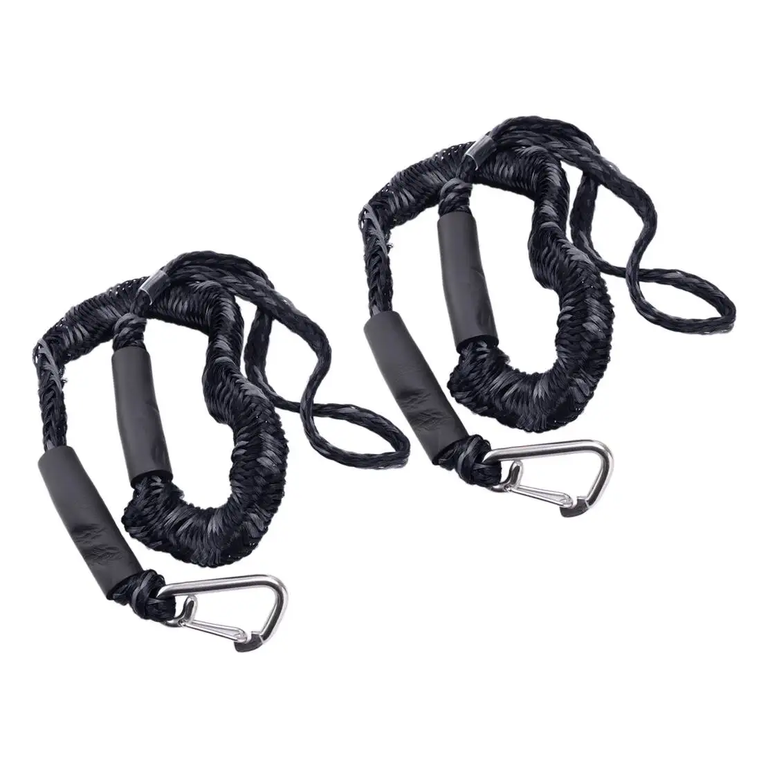 2pcs Marine Bungee Dock Line with Clip 4FT Black for Boat Mooring Rope Anchor Cord Stretch Shock