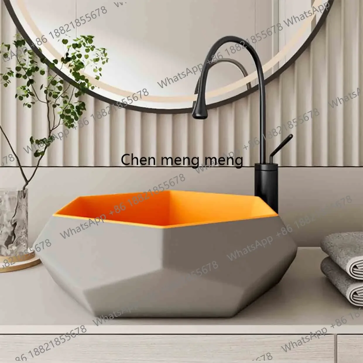 New arrive Nordic Creative Countertop Basin Hexagonal Washbasin Balcony Art Basin Ceramic Single Basin Countertop Sinks With Fau