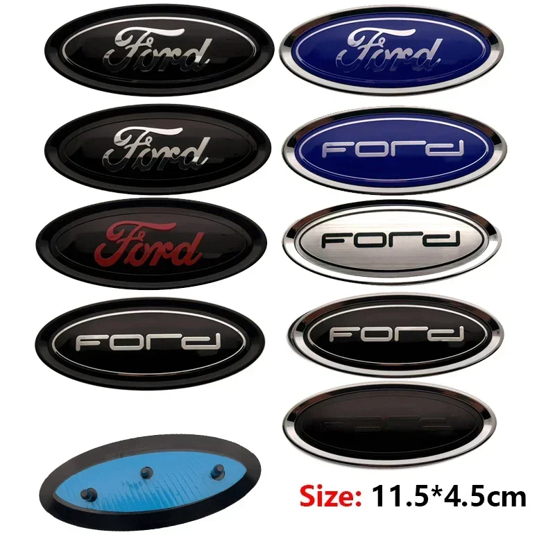 Ford Car Emblem Badge Sticker 11.5x4.5CM Front Hood Rear Trunk Tailgate for Fiesta Ranger Mondeo Focus Escape Kuga Edge Hub Caps