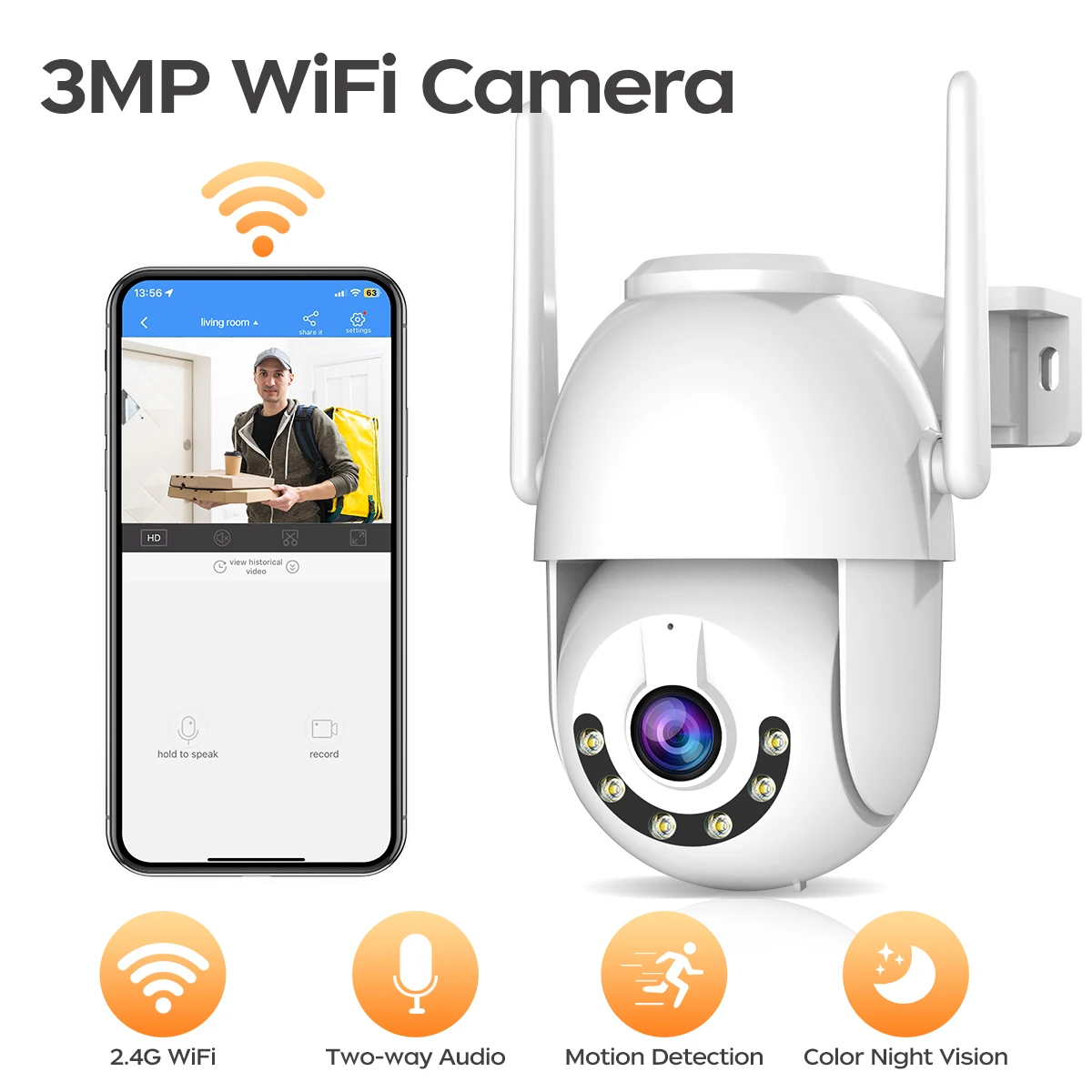 JOOAN 3MP PTZ WiFi IP Camera Outdoor 5X Digital Zoom Auto Tracking Wireless Camera ONVIF Security CCTV Video Surveillance Camera