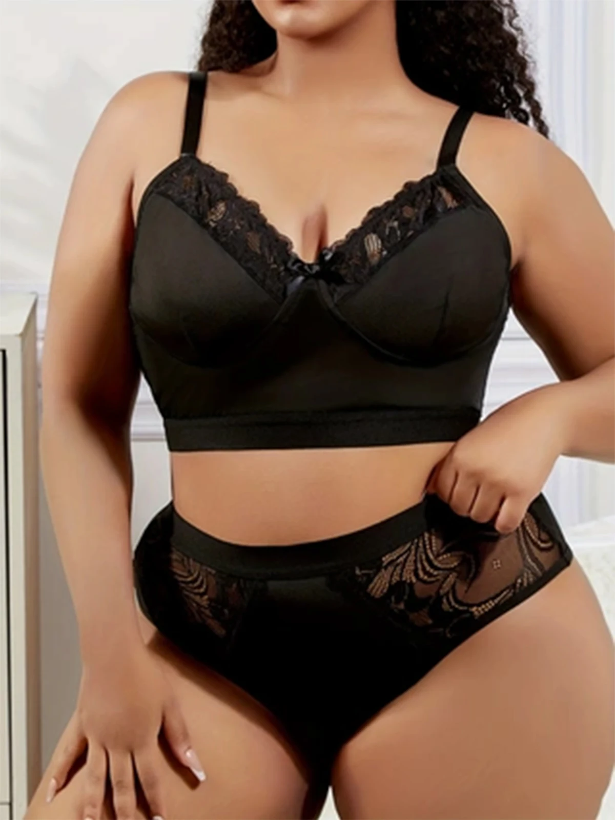Set Lingerie Renda Seksi Wanita, Bra Minimizer Shapewear Ukuran Besar, Pakaian Dalam Penyangga dan Penghalus Samping