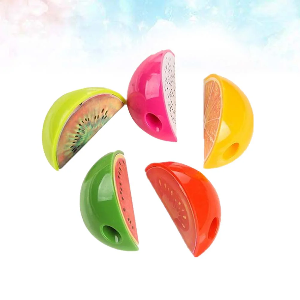 Plastic Fruit Design Lápis Sharpener, Estudantes Papelaria Suprimentos para crianças, tipo aleatório, crianças, 5pcs