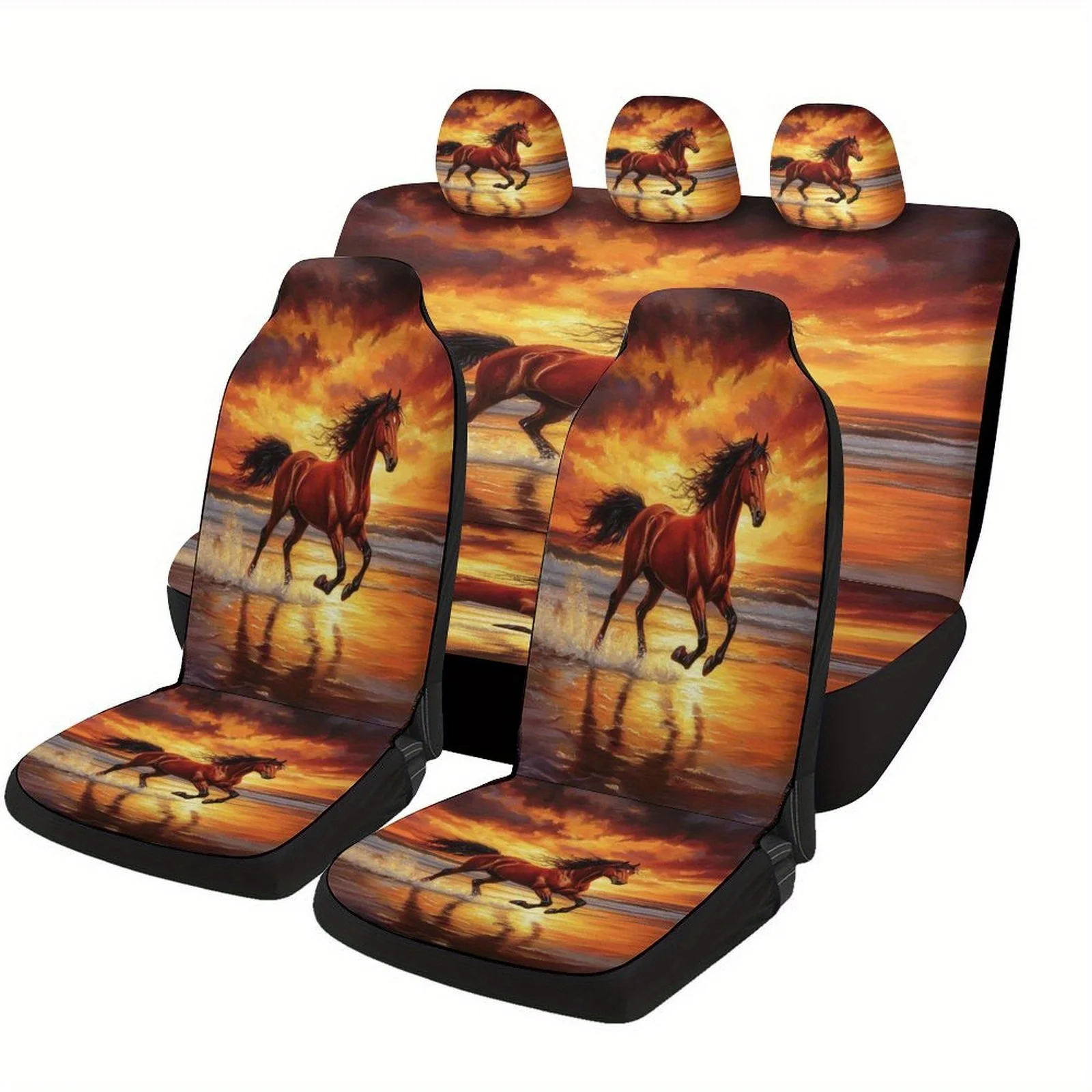 

Sunset Horse Designed Car Seat Cover Set For Most Cars, Fashion Personalized Novelty Car Seat Protector Covers Full Set, Univers