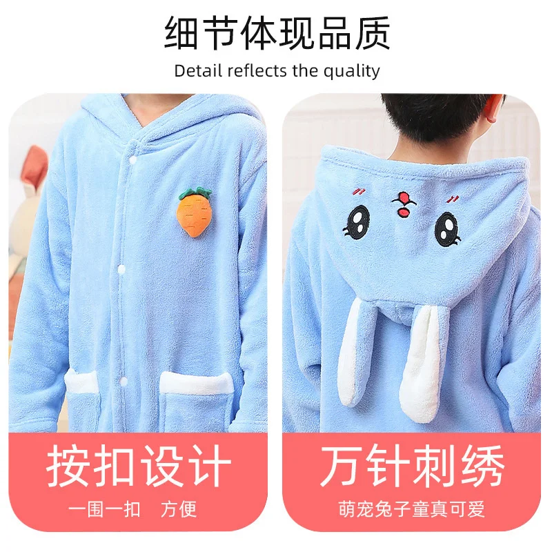 Autumn Kids Cotton Long Sleeve Cute Print Hooded Sleepwear Robe Bath Towels Junior Pajamas Clothing Comfort Soft Home wear