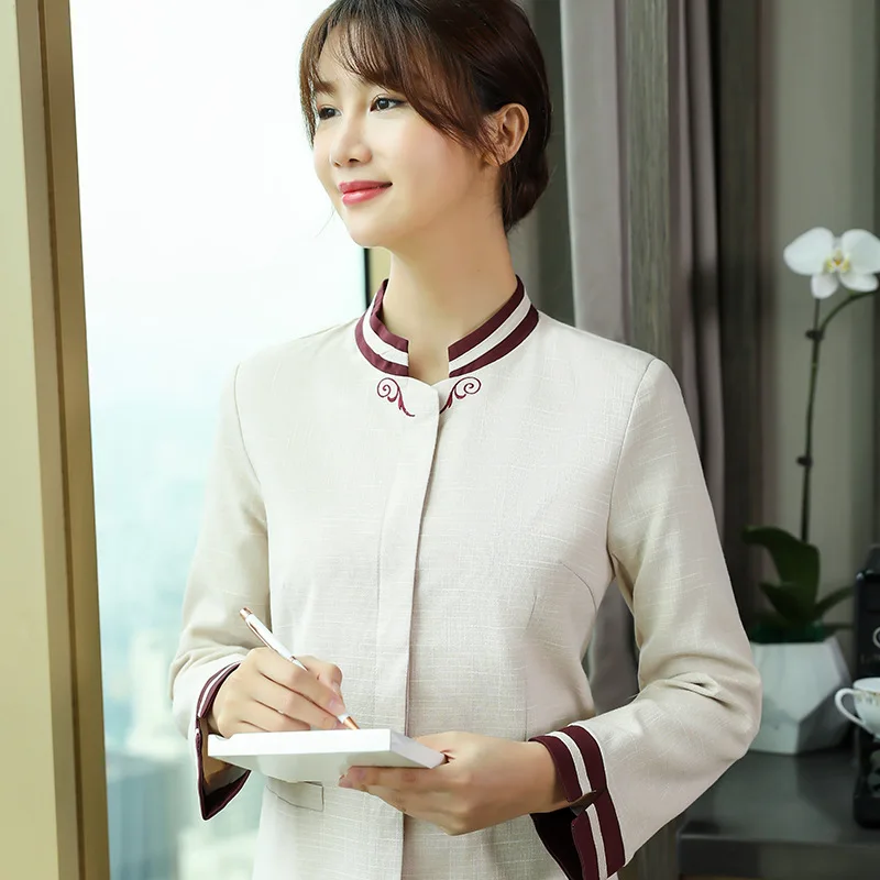 Cleaning Service Long Sleeve Autumn Winter Hotel Guest Room Cleaner Work Uniform Top Property Auntie Workwear Uniform