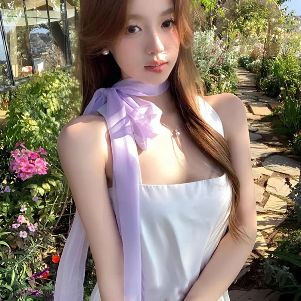 

Spring Summer Thin Long Silk Scarf Soft Wrap Adjustable Chiffon Silk Scarf Clothing Accessories Elegant Ribbon Neckerchief Beach