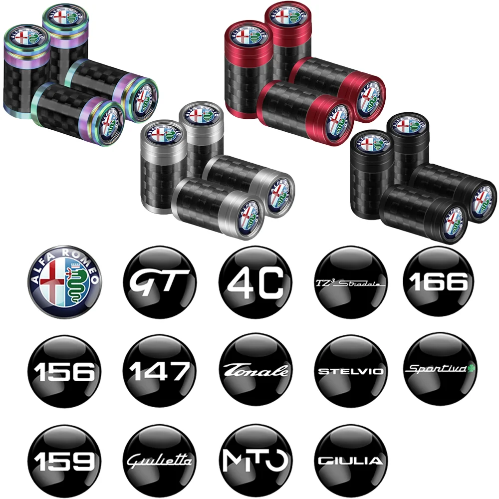 4 Uds. Tapas de válvula de neumático de rueda de coche de aleación de aluminio para Alfa Romeo Sportiva Giulia Giulietta 156 Stelvio 147 GT Mito