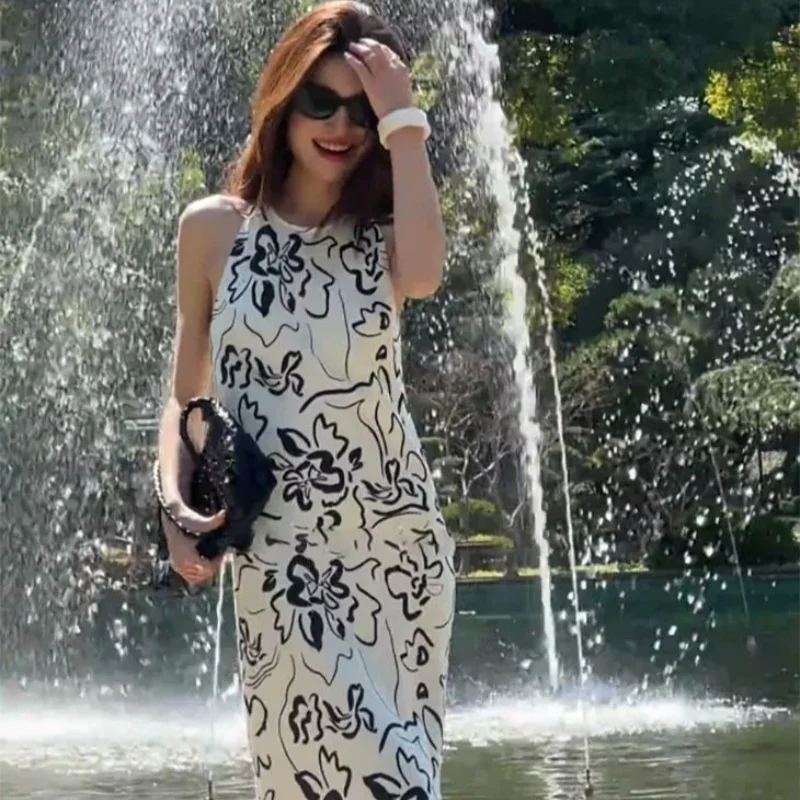 Vestidos sin mangas para mujer, fiesta, boda, primavera, todas las estaciones, algodón, transpirable, ajustable, corte en A, cuello redondo, plisado, Simple