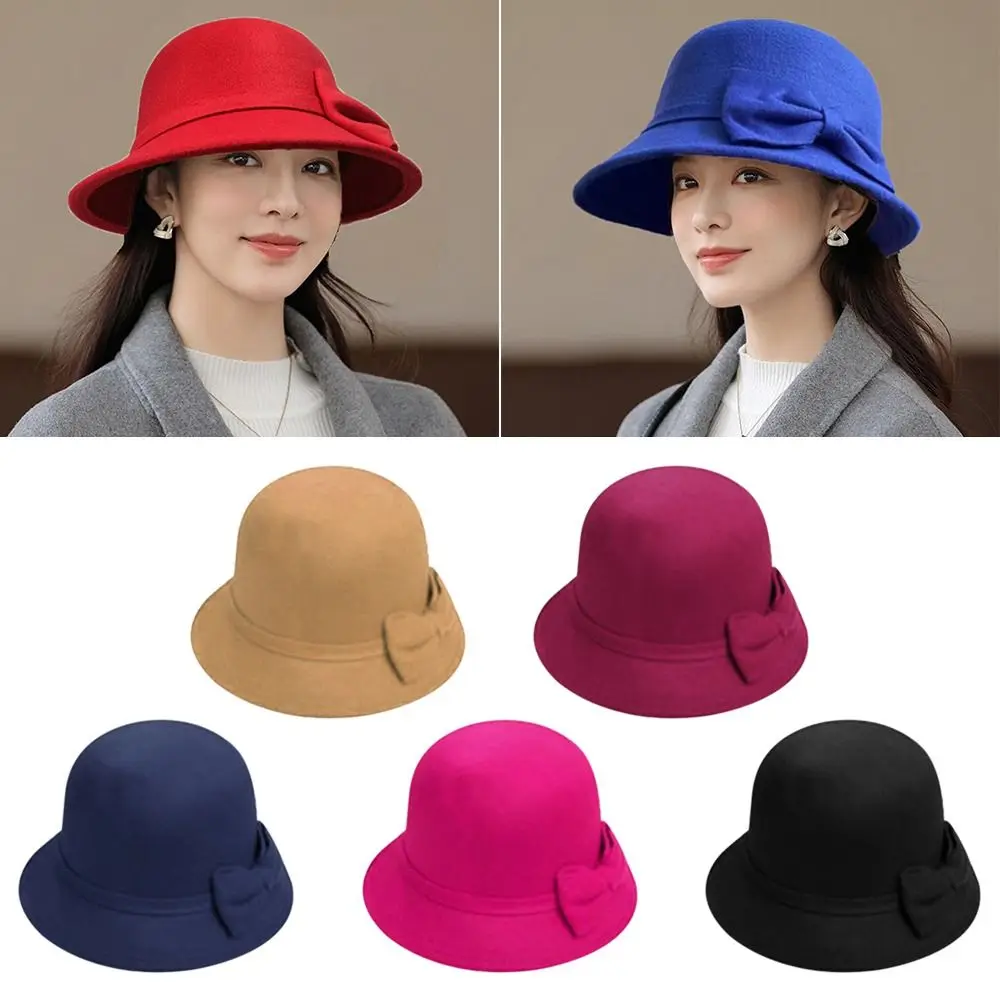 Elegancka melonik kapelusze Fedora melonik kościelny Cloche damskie Vintage Retro czapka jesienno-zimowa ciepła czapka wełniana filcowa kapelusz wędkarski