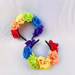 Rainbow Artificial Rose Headband Colorful Boho Simulation Flower Hair Bands Party Decorations Flower Crowns Hair Accessories