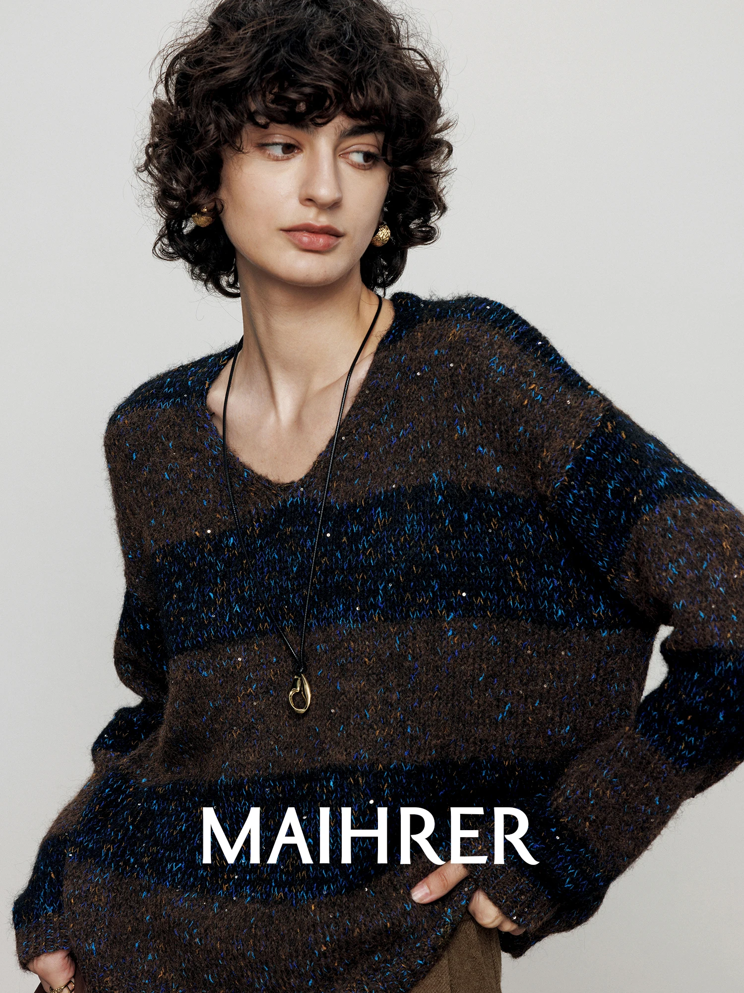 

Maiherer Vintage Color Blo Striped V-Ne Sweater Women's Loose Casual Knitted Top Autumn Winter High Sensation Street Sle