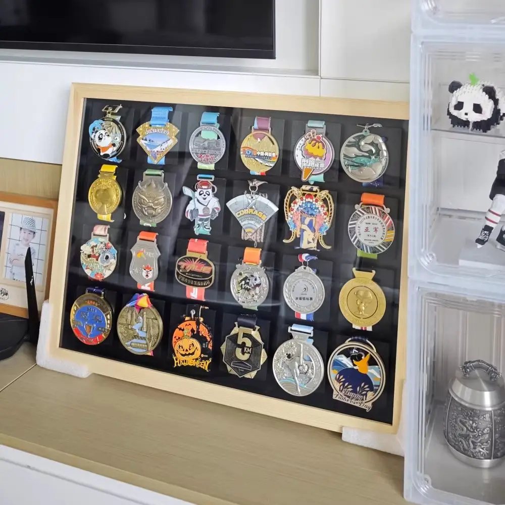 Clear Wood marathon medal display frame,Sports medal storage frame, Home Wall-themed decoration, An exclusive gift for athletes