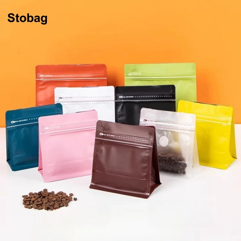 

StoBag 50pcs Color Frosted Coffee Beans Packaging Bag Octagonal Stand Up Food Sealed Aluminum Foil Storage Reusable Pouches